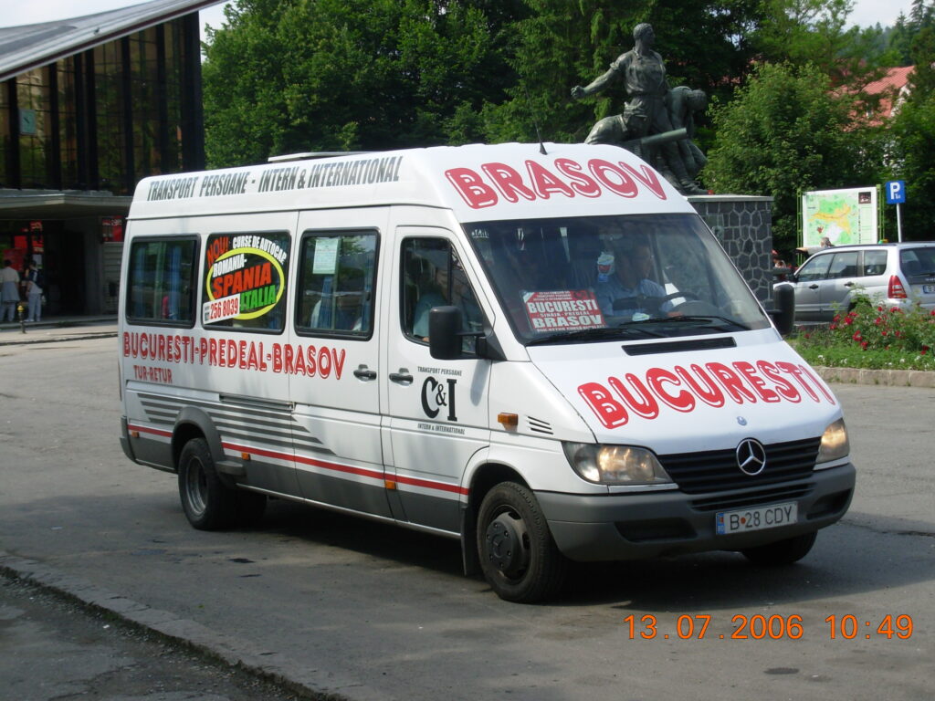 There are mini-buses, referred to as “Microbuz”, linking Bucharest to the same cities that the trains go to